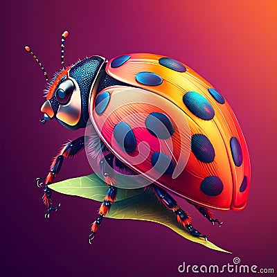 Ladybug colorful illustration closeup. Generative AI Cartoon Illustration