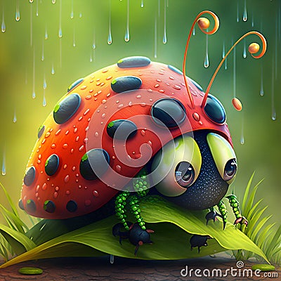 Ladybug colorful illustration closeup. Generative AI Cartoon Illustration