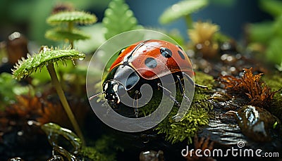 Ladybug crawling on green leaf in nature generated by AI Stock Photo