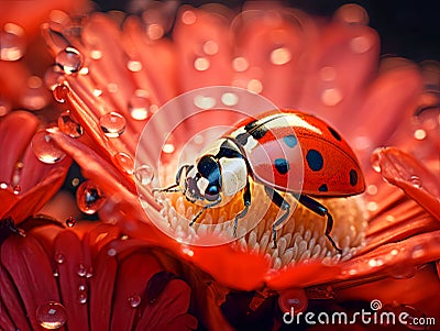 ladybug delicately exploring the intricate patterns of a blooming flower petal Stock Photo