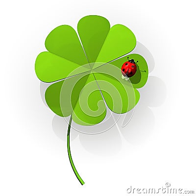 Ladybug on a four Leaf Clover. Stock Photo