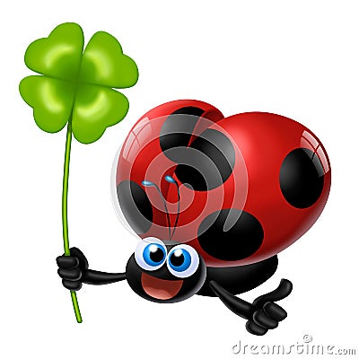 Ladybug with four-leaf clover in hand Stock Photo