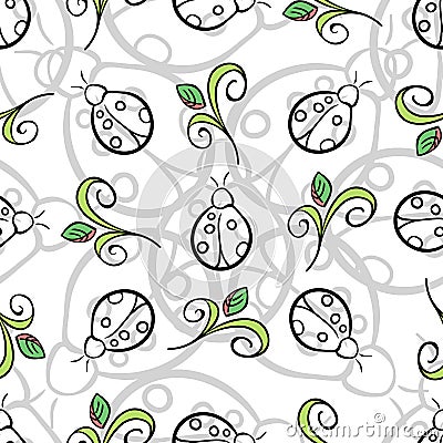 Ladybug Gray Pattern Vector Illustration