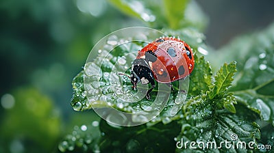 Ladybug in the green grass. Macro bugs and insects world. Stock Photo