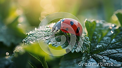 Ladybug in the green grass. Macro bugs and insects world. Stock Photo