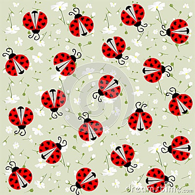 Ladybug with hearts seamless pattern - vector Vector Illustration