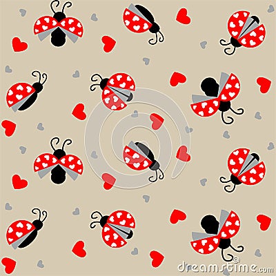 Ladybug with hearts seamless pattern - vector Vector Illustration