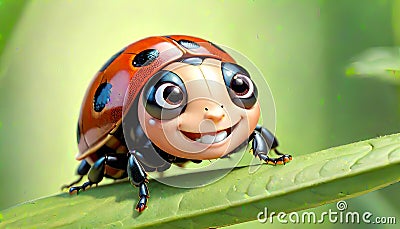 LadyBug ladybird cute face beetle bug eats insects Cartoon Illustration