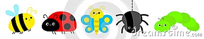 Ladybug ladybird, spider, bee bumblebee, butterfly, lady bug, caterpillar, catapillar. Insect set line. Cute cartoon funny kawaii Vector Illustration