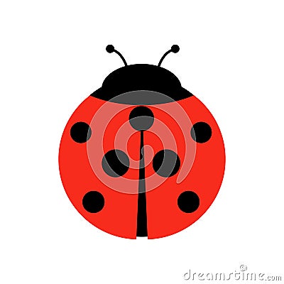 Ladybug or ladybird vector graphic illustration, isolated. Cute simple flat design of black and red lady beetle Vector Illustration