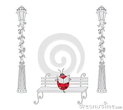 Ladybug reading newspaper. Vector Illustration