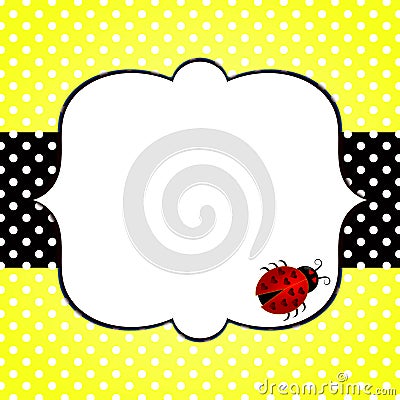 Ladybug on yellow polka dots greeting card Stock Photo