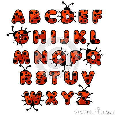 Ladybug zoo alphabet. English abc animals education cards kids Vector Illustration