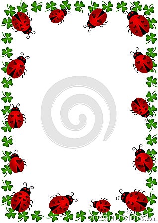 Ladybugs border frame with clovers Stock Photo