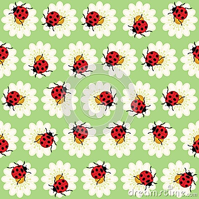 Ladybugs and daisies pattern Stock Photo