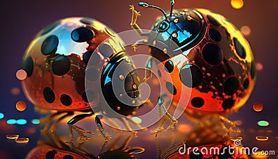 Ladybugs Disco Party Cartoon Illustration