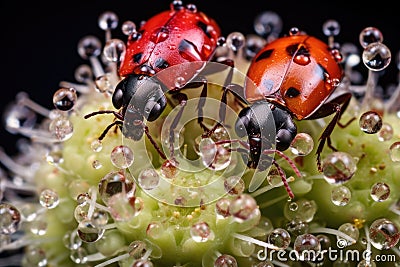 ladybugs feeding on aphids Stock Photo