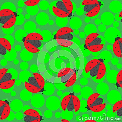 Ladybugs on a green background Vector Illustration