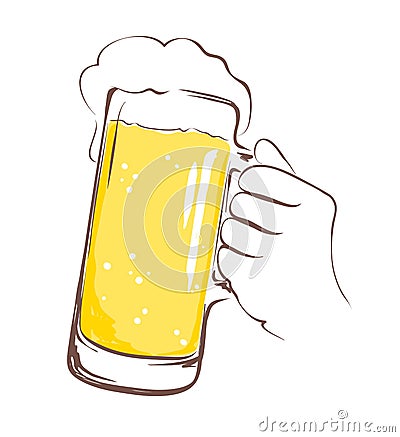 Lager beer mug in hand Vector Illustration