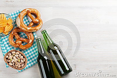 Lager beer and snacks Stock Photo
