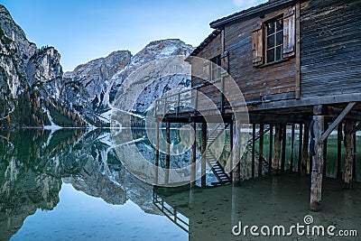 Lago di Braies oder Pragser Wildsee in italian Alps Stock Photo