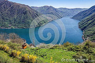 Lago di Como (Lake Como) scenic view with cable car Stock Photo