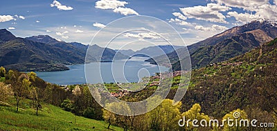 Lago di Como scenic panorama with city of Gravedona Stock Photo