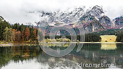 Lago Di Fusine - Mangart Lake in the autumn or winter Stock Photo