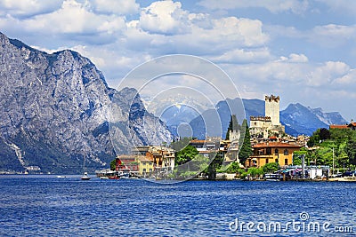 Lago di Garda. view with castle Stock Photo