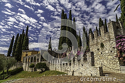 Lago di Garda - view of Vittoriale degli Italiani, house of poet Gabriele D`Annunzio Stock Photo