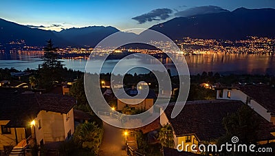 Lago Maggiore by night near Locarno Ticino, Switzerland Editorial Stock Photo