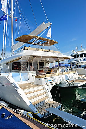 Lagoon 620 luxury yacht at Singapore Yacht Show Editorial Stock Photo