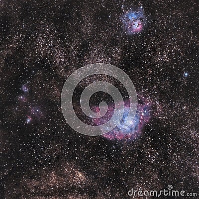 Lagoon ans trifid nebulae, m8 and m20 Stock Photo