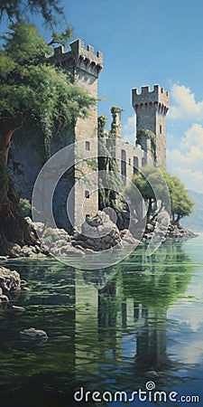 Lagoon Painting Of Castello Di Ama: Realist Detail In The Style Of Dalhart Windberg Stock Photo