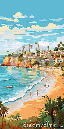 Laguna Beach Scene Illustration Cartoon Illustration