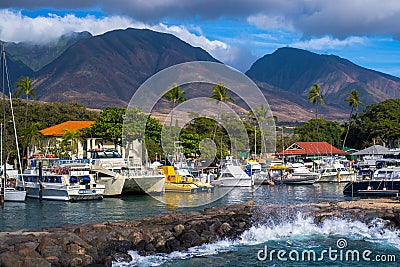 Lahaina Marina, West Maui Mountains Editorial Stock Photo