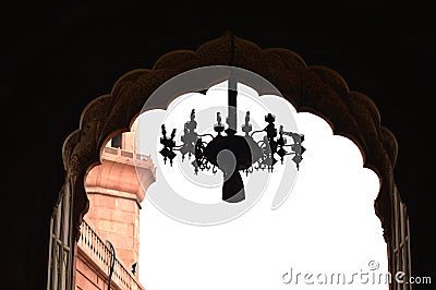 silhouette view of ceiling fanos lamp inside the badshahi mosque Stock Photo