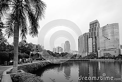 Lake at the Benchakitti Park in Bangkok. Editorial Stock Photo