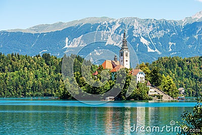 Lake Bled and Church of the Mother of God on the Lake - Slovenia Editorial Stock Photo