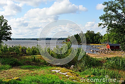 Lake with a boathouse in sweden Stock Photo