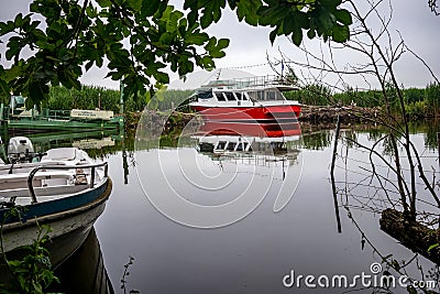 Lake boats, Ioannina Island, Greece Editorial Stock Photo
