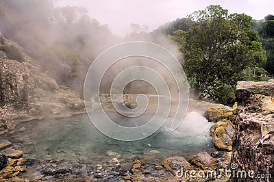 Lake with boiling water Stock Photo