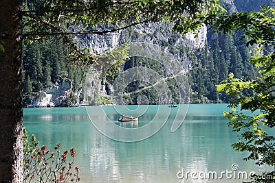 Lake Braies Boating Stock Photo