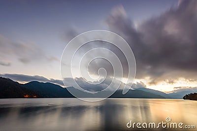 Lake Chuzenji in Nikko, Japan at sunset Stock Photo