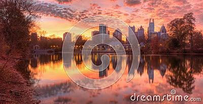 Lake Clara Meer and Midtown Atlanta in twilight, USA Stock Photo