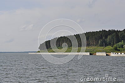 The lake, the coastline, and then the forest begins. Stock Photo