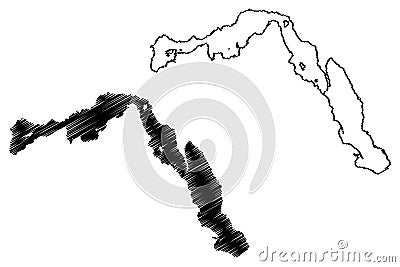 Lake Cochrane or Pueyrredon (South America, Argentine Republic, Argentina, Chile, Patagonia) Vector Illustration