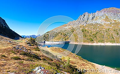 The lake Colombo dam with the Becco lace in the Brembana valley orobie Alps Stock Photo