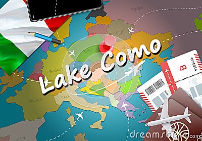 Lake Como city travel and tourism destination concept. Italy fla Stock Photo