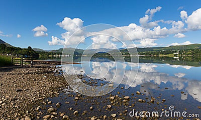 Lake District Cumbria England UK Ullswater blue sky beautiful still summer day with reflections Stock Photo